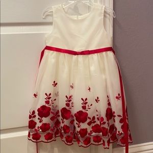 Ivory red rise embroidery girl’s dress.